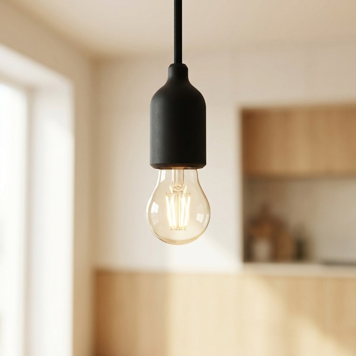 Douille E27 en silicone avec serre-câble dissimulé — Noir