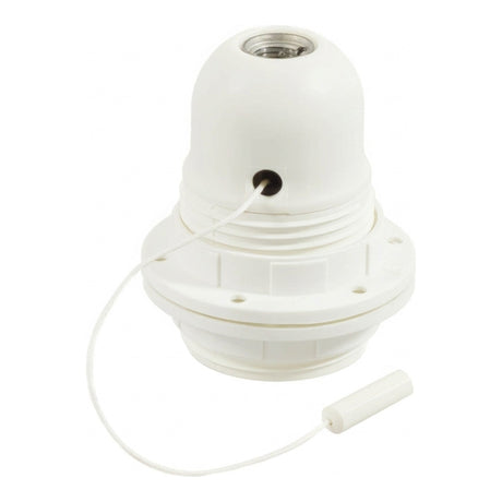 Douille E27 thermoplastique double bague et tirette — Blanc