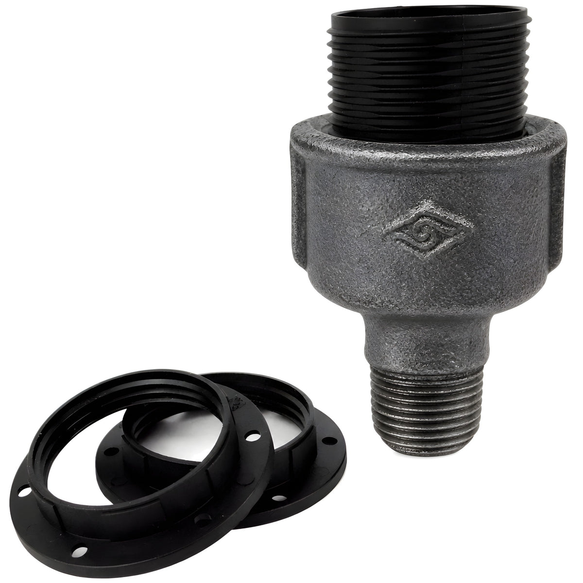 Kit douille E27 thermoplastique sur raccord 1/2'' (15x21mm) mâle en fonte noire Eco