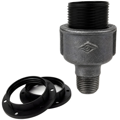 Kit douille E27 thermoplastique sur raccord 1/2'' (15x21mm) mâle en fonte noire Eco