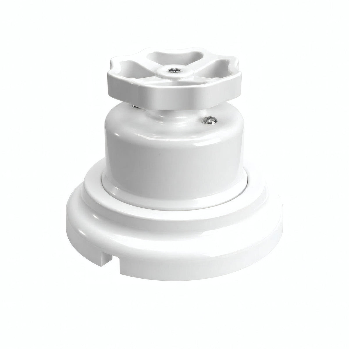 Kit interrupteur va-et-vient à bouton et socle en porcelaine — Blanc / Blanc / Plat Ø 100 mm