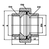 Dessin technique coté : Union à portée plate F/F, joint EPDM laiton (réf. 2330)