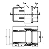 Dessin technique coté : Union à portée plate M/F, joint EPDM laiton (réf. 2331)