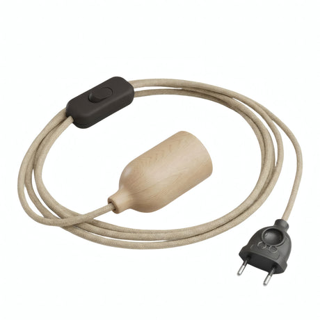 Lampe baladeuse câble textile jute, douille bois et prise, autre vue
