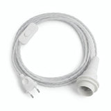 Lampe baladeuse câble textile torsadé, coton blanc optique, douille E14 avec bagues pour abat-jour