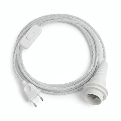 Lampe baladeuse câble textile torsadé, coton blanc optique, douille E14 avec bagues pour abat-jour