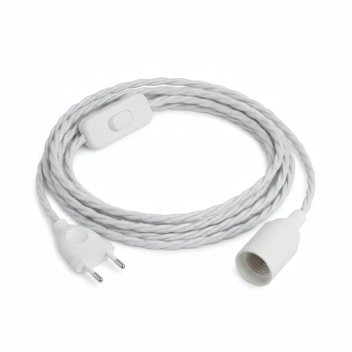Lampe baladeuse câble textile torsadé, coton blanc optique, douille E14