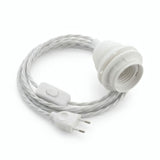 Lampe baladeuse câble textile torsadé, coton blanc optique, douille E27 avec bagues pour abat-jour