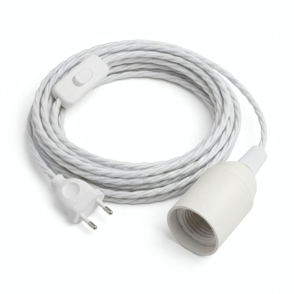 Lampe baladeuse câble textile torsadé, coton blanc optique, douille E27