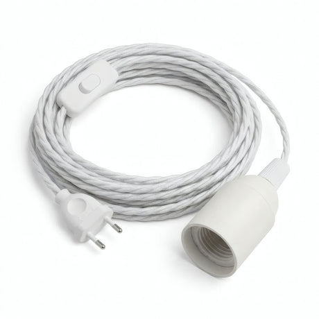 Lampe baladeuse câble textile torsadé, coton blanc optique, douille E27
