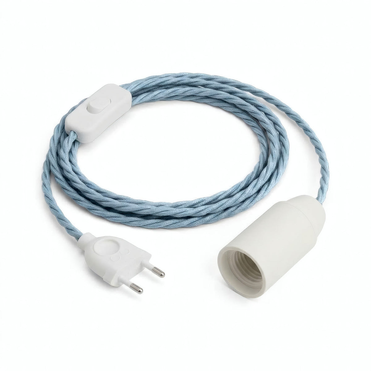 Lampe baladeuse câble textile torsadé, coton bleu océan, douille E14