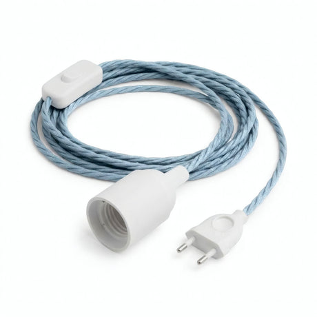 Lampe baladeuse câble textile torsadé, coton bleu océan, douille E27