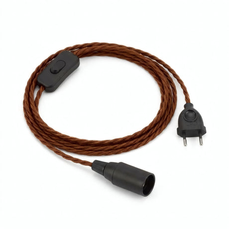 Lampe baladeuse câble textile torsadé, coton marron cannelle, douille E14