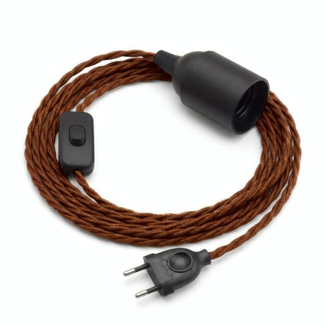 Lampe baladeuse câble textile torsadé, coton marron cannelle, douille E27
