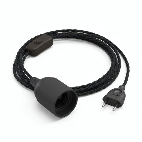 Lampe baladeuse câble textile torsadé, coton noir charbon, douille E27