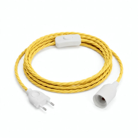 Lampe baladeuse câble textile torsadé, effet soie jaune maïs, douille E14