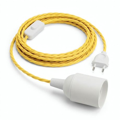 Lampe baladeuse câble textile torsadé, effet soie jaune maïs, douille E27
