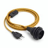 Lampe baladeuse câble textile torsadé, effet soie jaune moutarde, douille E27 avec bagues pour abat-jour