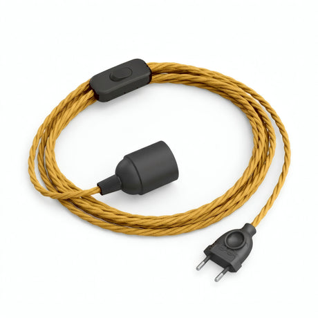 Lampe baladeuse câble textile torsadé, effet soie jaune moutarde, douille E27