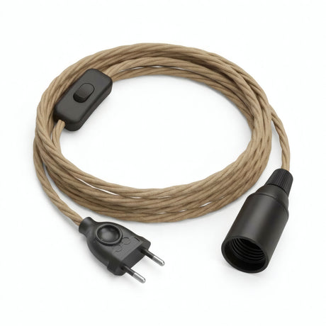 Lampe baladeuse câble textile torsadé, jute naturel, douille E14