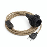 Lampe baladeuse câble textile torsadé, jute naturel, douille E27 avec bagues pour abat-jour