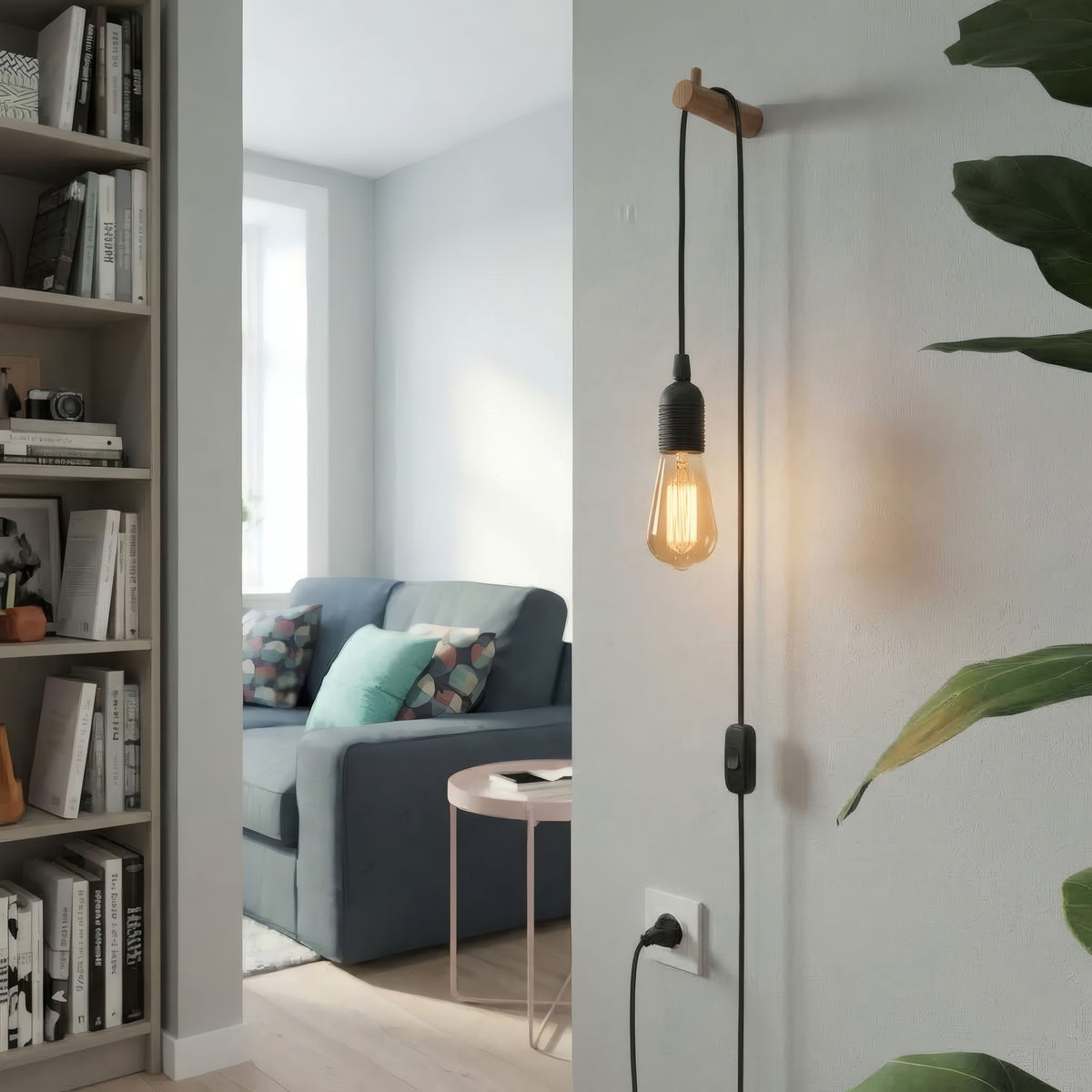 Lampe baladeuse câble textile uni, mise en situation
