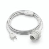 Lampe baladeuse câble textile uni, coton blanc optique, douille E14 avec bagues pour abat-jour