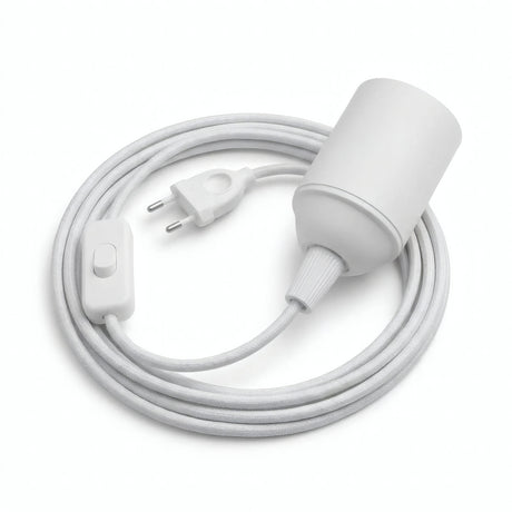 Lampe baladeuse câble textile uni, coton blanc optique, douille E27