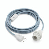 Lampe baladeuse câble textile uni, coton bleu océan, douille E14 avec bagues pour abat-jour