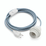 Lampe baladeuse câble textile uni, coton bleu océan, douille E27 avec bagues pour abat-jour