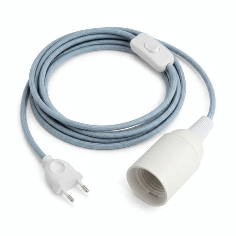 Lampe baladeuse câble textile uni, coton bleu océan, douille E27
