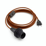 Lampe baladeuse câble textile uni, coton marron cannelle, douille E14 avec bagues pour abat-jour