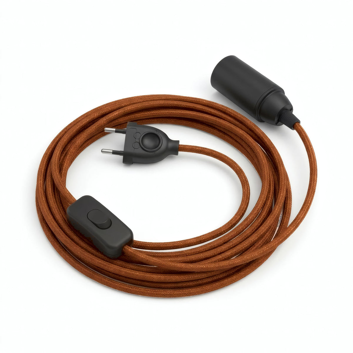 Lampe baladeuse câble textile uni, coton marron cannelle, douille E14