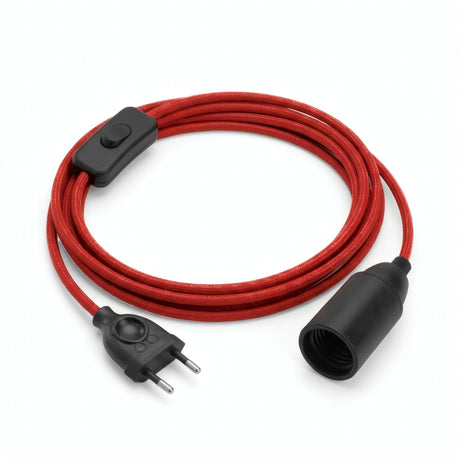 Lampe baladeuse câble textile uni, coton rouge feu, douille E14