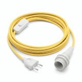 Lampe baladeuse câble textile uni, effet soie jaune maïs, douille E14 avec bagues pour abat-jour