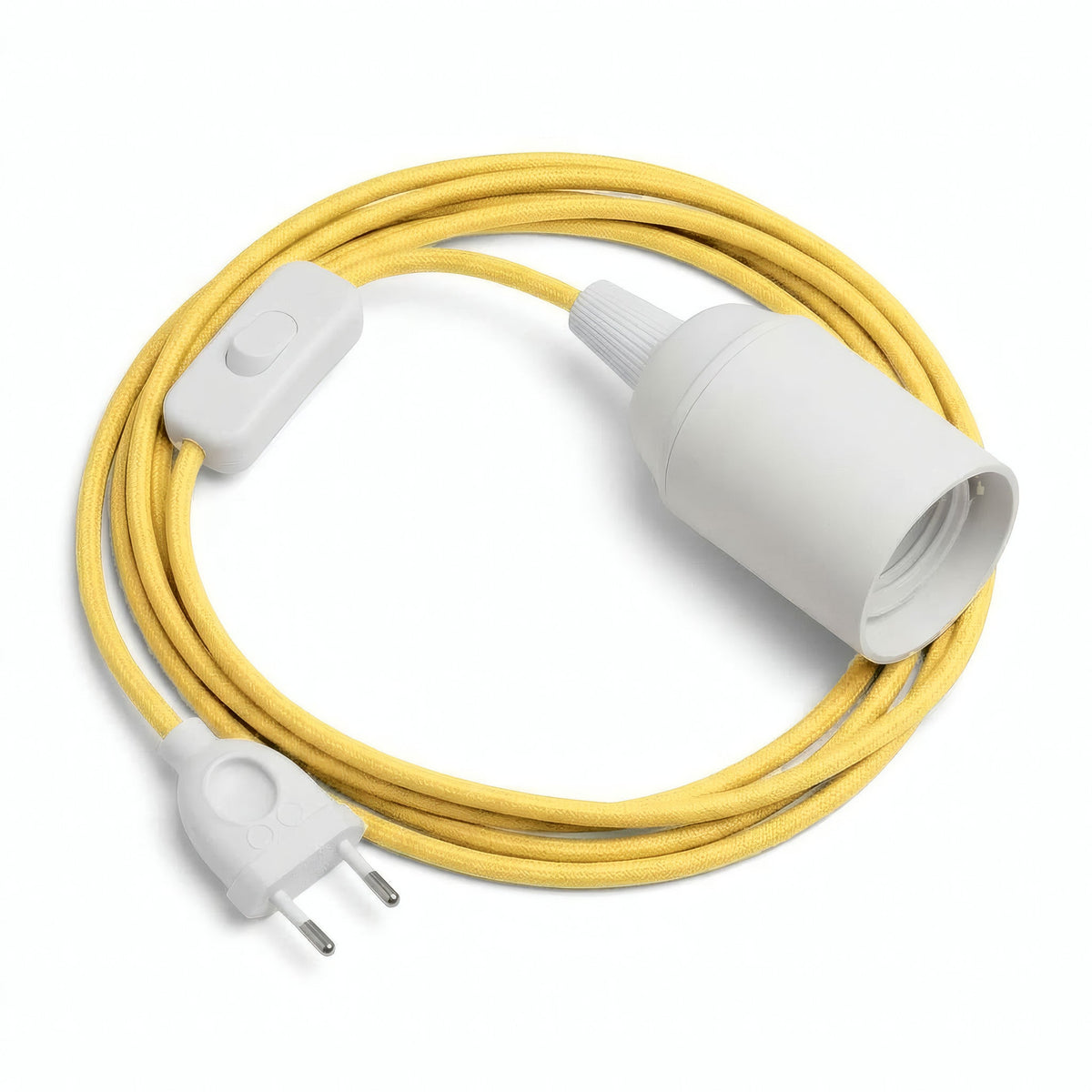 Lampe baladeuse câble textile uni, effet soie jaune maïs, douille E27