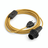 Lampe baladeuse câble textile uni, effet soie jaune moutarde, douille E14 avec bagues pour abat-jour