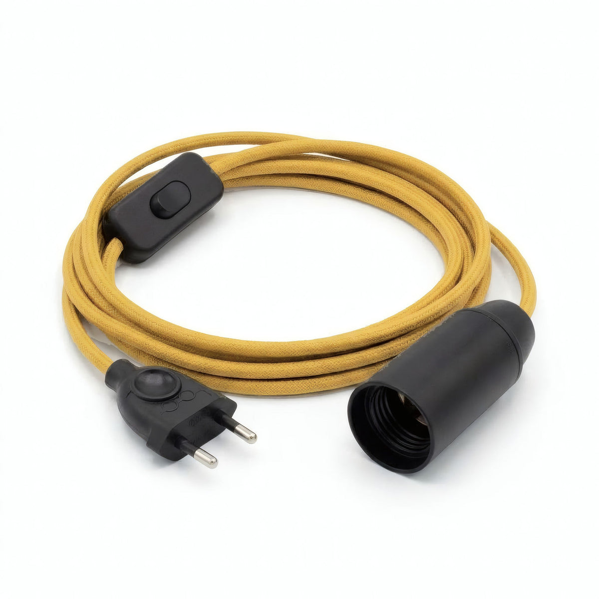 Lampe baladeuse câble textile uni, effet soie jaune moutarde, douille E14