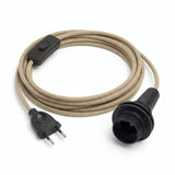 Lampe baladeuse câble textile uni, jute naturel, douille E14 avec bagues pour abat-jour