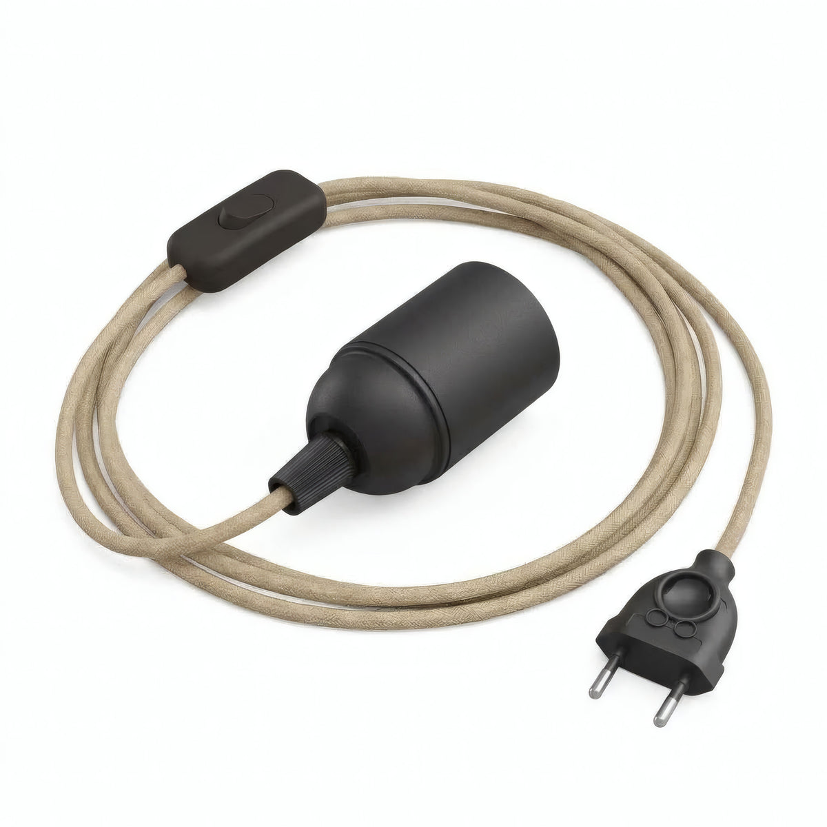 Lampe baladeuse câble textile uni, jute naturel, douille E27