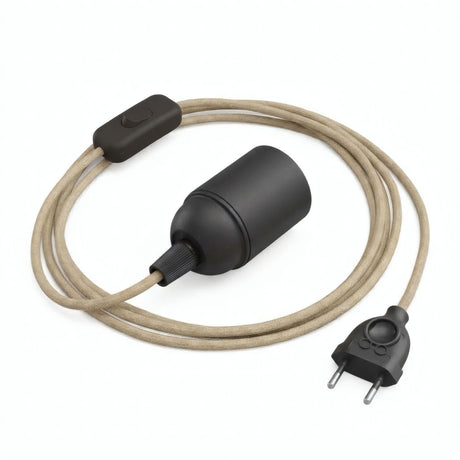 Lampe baladeuse câble textile uni, jute naturel, douille E27