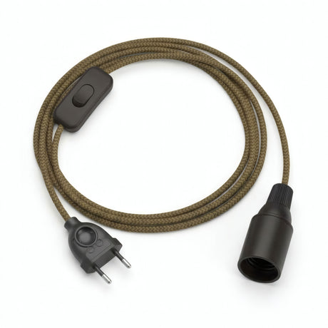 Lampe baladeuse câble textile zigzag, coton miel doré et gris anthracite, douille E14