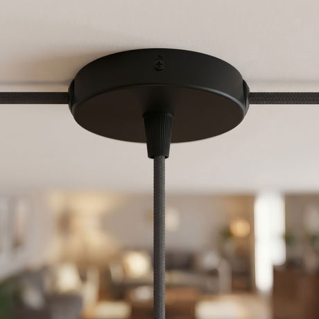 Mini rosace cylindrique en métal, Ø 83 mm — 1 trou central et 2 latéraux / Conique thermoplastique / Noir