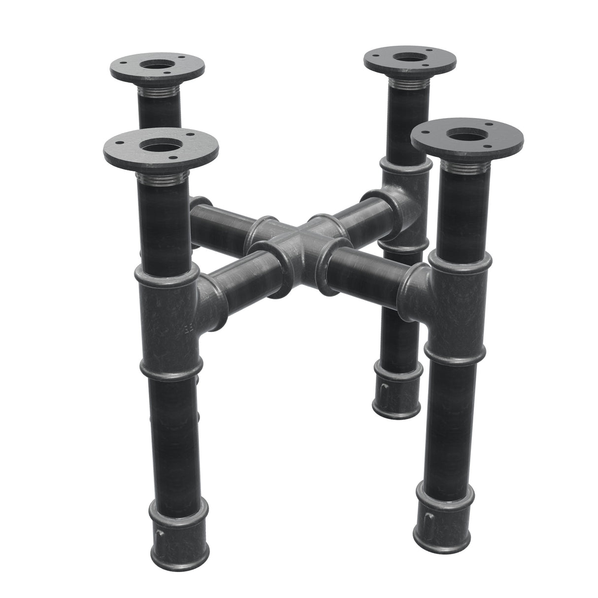Piètement de table basse, pieds en croix, fonte et acier Ø 34 mm, 36 × 36 cm, hauteur 32 cm