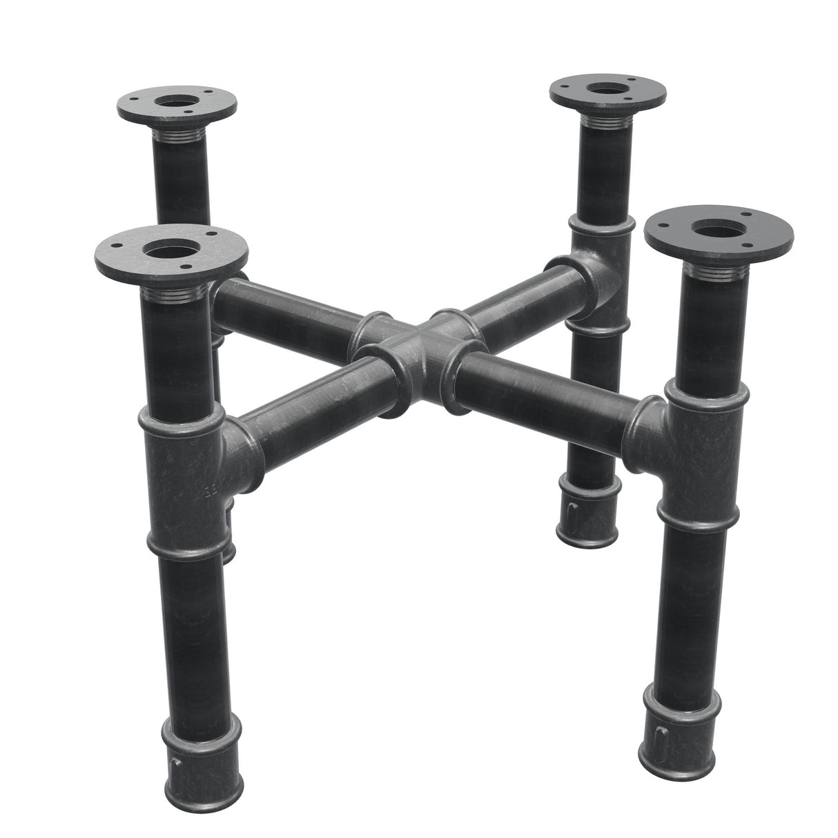 Piètement de table basse, pieds en croix, fonte et acier Ø 34 mm, 46 × 46 cm, hauteur 32 cm