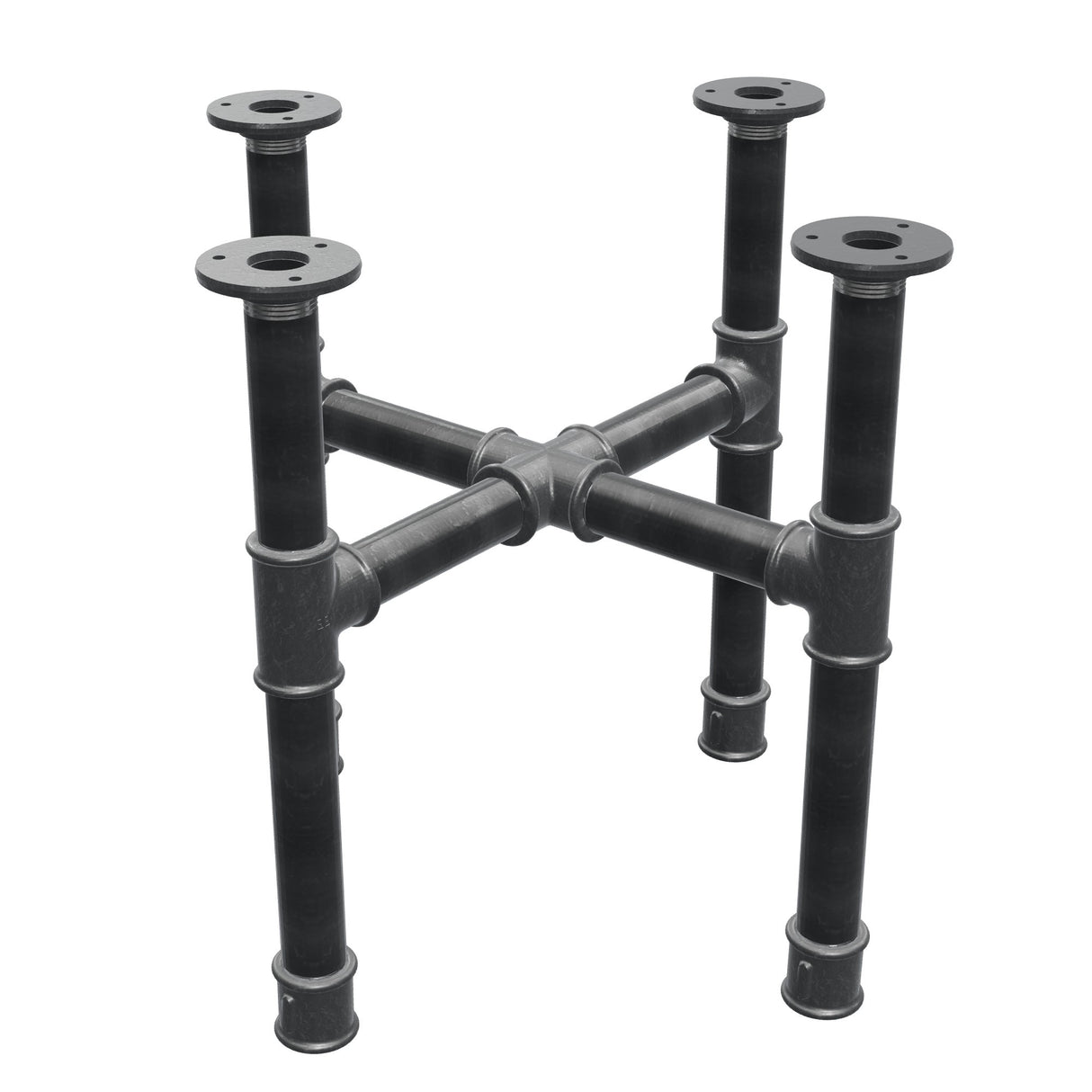 Piètement de table basse, pieds en croix, fonte et acier Ø 34 mm, 46 × 46 cm, hauteur 42 cm