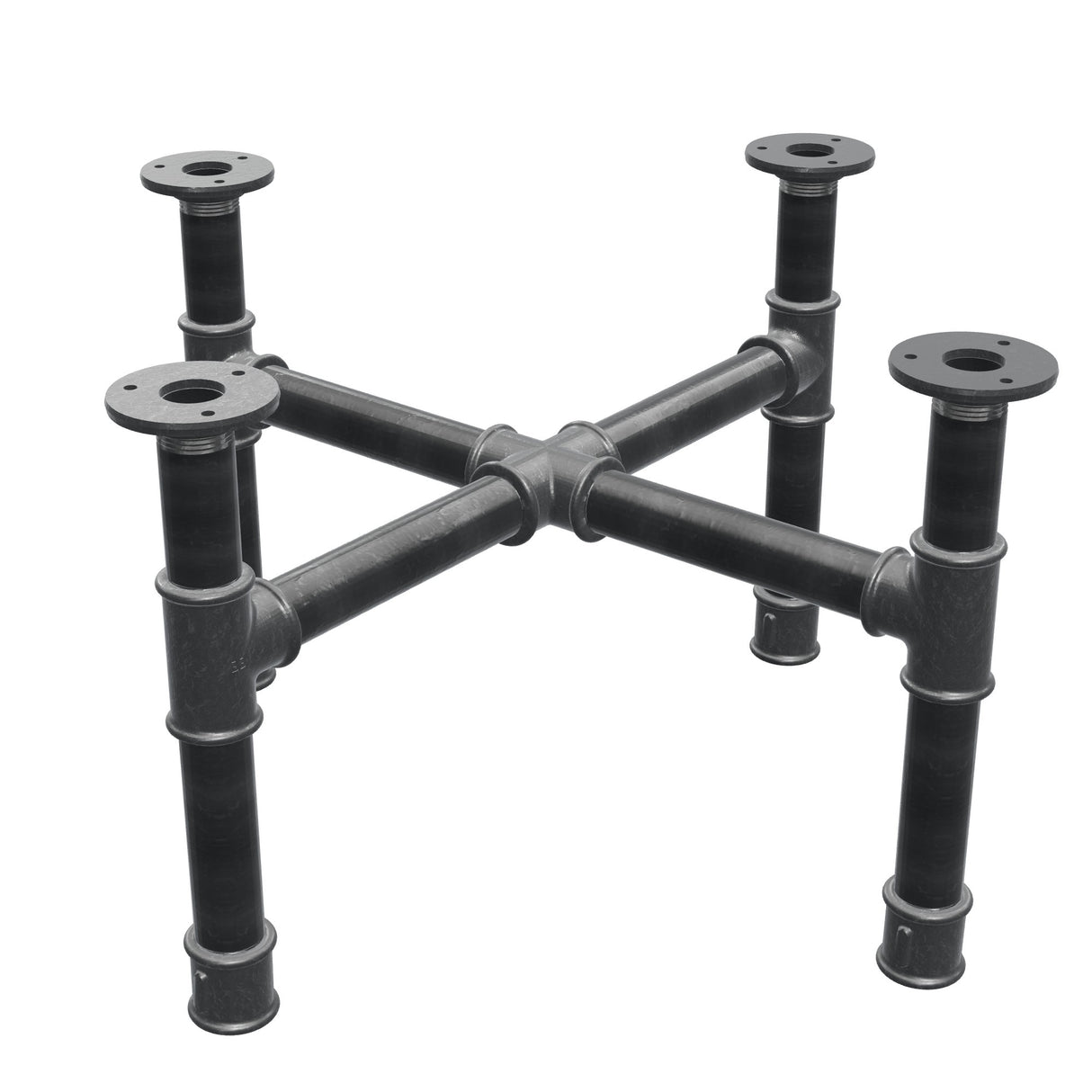 Piètement de table basse, pieds en croix, fonte et acier Ø 34 mm, 56 × 56 cm, hauteur 32 cm