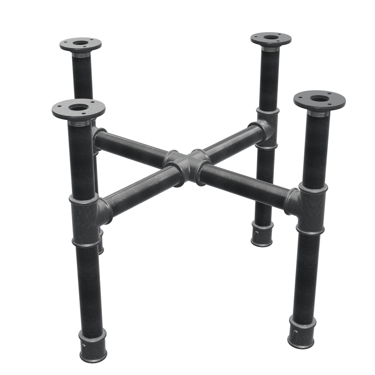 Piètement de table basse, pieds en croix, fonte et acier Ø 34 mm, 56 × 56 cm, hauteur 42 cm
