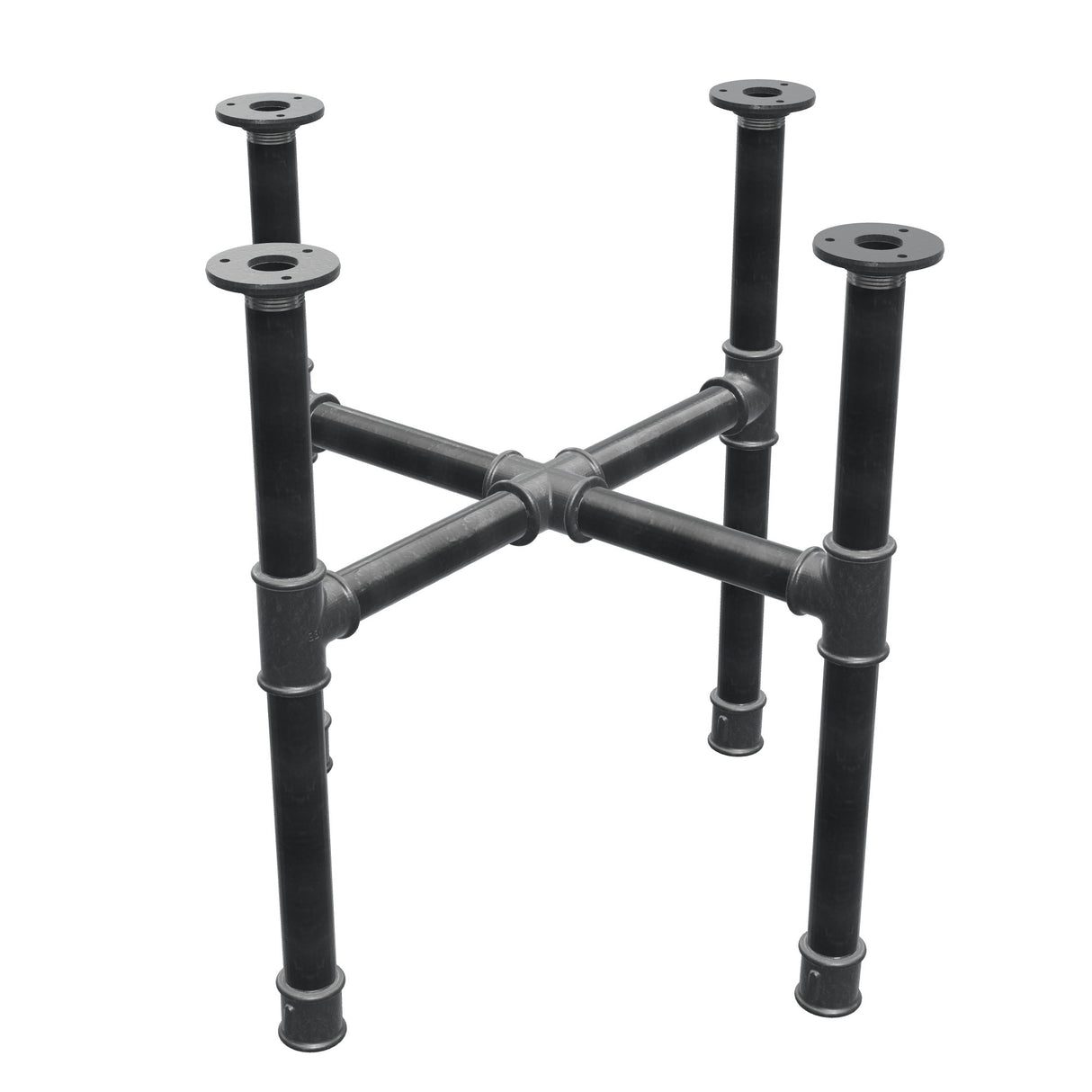 Piètement de table basse, pieds en croix, fonte et acier Ø 34 mm, 56 × 56 cm, hauteur 52 cm