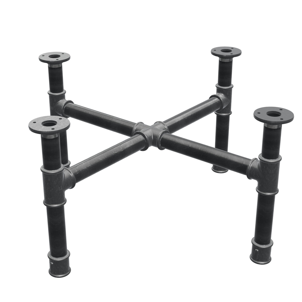 Piètement de table basse, pieds en croix, fonte et acier Ø 34 mm, 66 × 66 cm, hauteur 32 cm